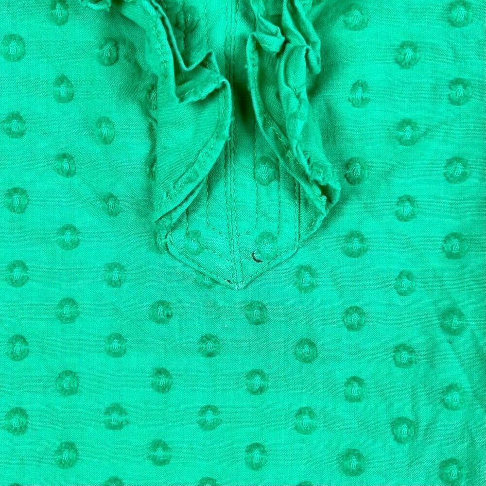 Talbots Green Texture Dots V-neck Ruffle Blouse Medium - Picture 3 of 11